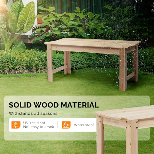 Image of VINGLI Outdoor Wood Bench, 40 inch Outdoor Bench Patio Wooden Bench Garden Bench Outdoor Backless Bench for Deck Patio (Natural)