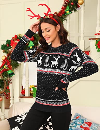 Image of Cowasto Mens Crewneck Christmas Sweater Family Matching Sets Knitted Sweater Pullover
