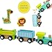 Wooden Trains Cars with Crane Magnetic Train Toys for Wooden Train Tracks Train Sets for Toddlers and Kids Ages 3+ (Zoo Train)