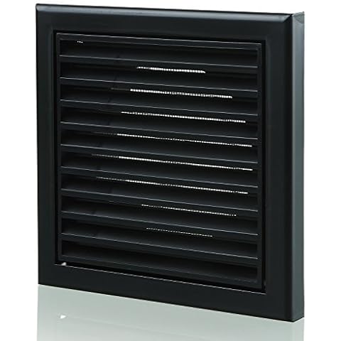 100 mm Plastic Louvred Wall Vent Grille 4 Inch Black Ceiling Extractor Fan Bathroom Cover with Flyscreen For Internal Or External Use Tumble Dryer Ventilation House Fans Hydroponics Cover