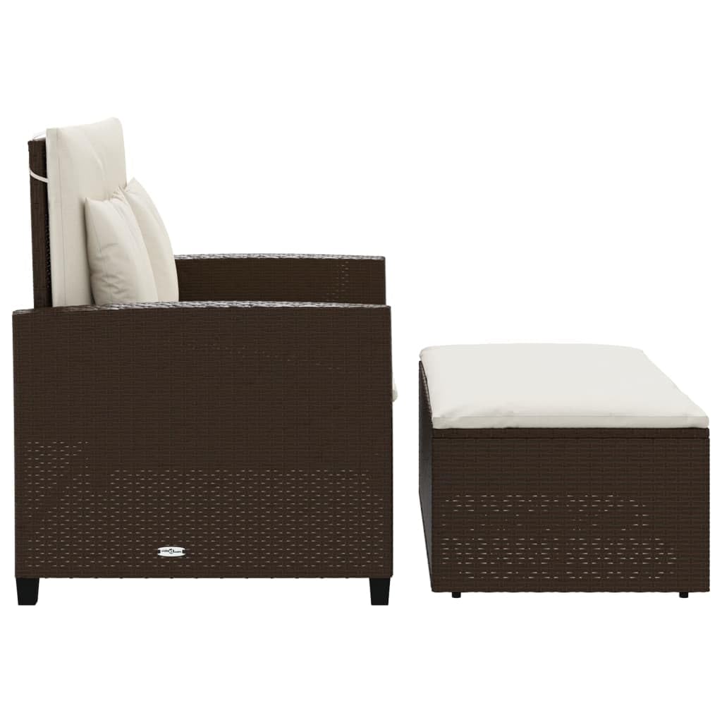 Divano da Giardino 2 Posti, in Polyrattan e Acciaio, Design Trasformabile, Set Giardino Esterno, Salotto da Giardino, per Terrazzo e Patio, Colore Marrone, 115x75x91 cm