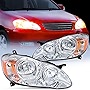Nilight Headlight Assembly for 2003 2004 2005 2006 2007 2008 Toyota Corolla Headlamps Replacement Chrome Housing Amber Reflector Driver and Passenger Side, 2 Years Warranty