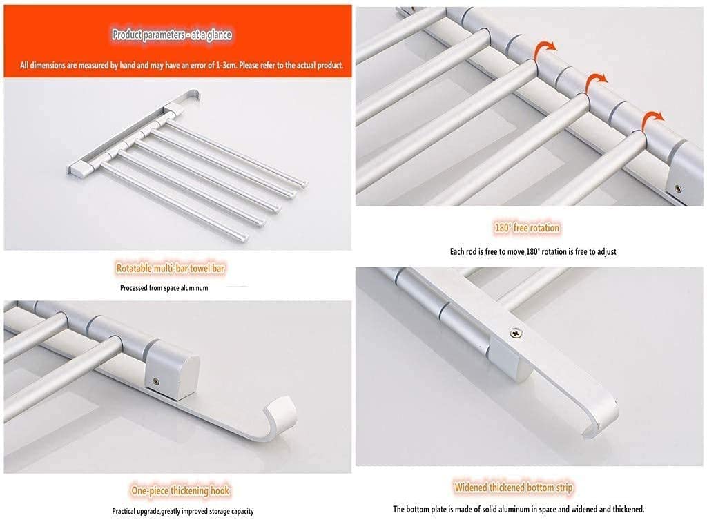 Rack Toallas Actividad Giratoria Toallero De 5 Barras Espacio Toalla Aluminio Brazo Plegable para Hotel Baño Cocina Accesorios De Baño