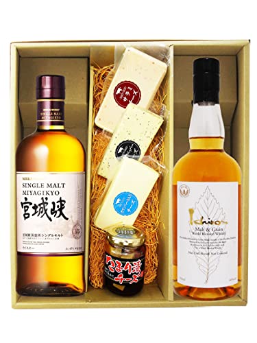 〔セット商品〕シングルモルト 宮城峡 700ml + イチローズ モルト&グレーン ウイスキー ホワイトラベル 700ml + たまり漬チーズ + バラエティーチーズ 3種 (サラミ・ブラックペッパー・カマンベール)セット