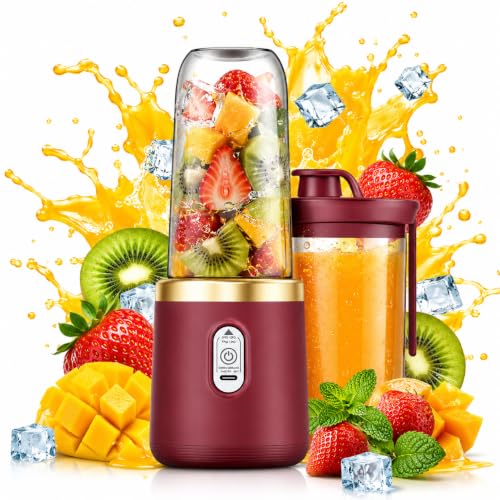 Image of Mini Juicer Mixer Grinder, 6-Blade with 1500mAh Battery High-Speed Fruit Juicer for Home, Office, Gym & Travel, 6-Blade High-Speed Fruit Juicer for Home, Office, Gym & Travel-Maroon
