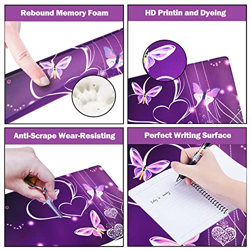 Image of ARTSO Large Gaming Mouse Pad, Keyboard Wrist Rest Pad & Wrist Support Mousepad Set, Stitched Edge, Extended, Non-Slip Base, Memory Foam Desk Mat for Office, Home, Purple Heart Butterfly