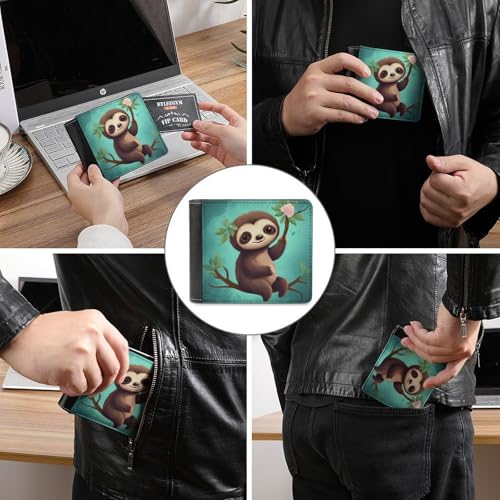 Cute Sloth Men Wallet Slim Thin Credit Card Women Money Clip Leather Bifold Front Pocket Wallets3