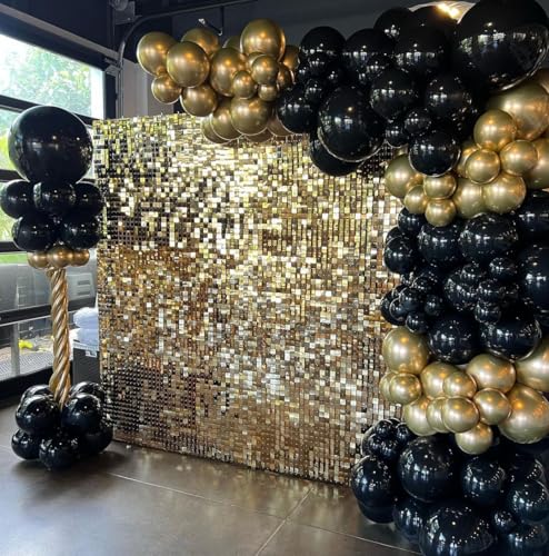 Image of COKAOBE New Type Light Gold Shimmer Wall Backdrop, 24PCS Square Sequin Shimmer Backdrop Panel, Photo Backdrops for Birthday, Anniversary, Wedding, Graduation & Bachelorette Party Decoration