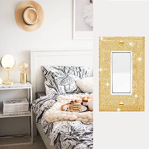 Image of 4 Pcs Shiny Silver Golden Rhinestones Outlet Covers Wall Plate Single Toggle Decorative Switch Plates And Outlet Covers Rhinestones Light Switch Cover