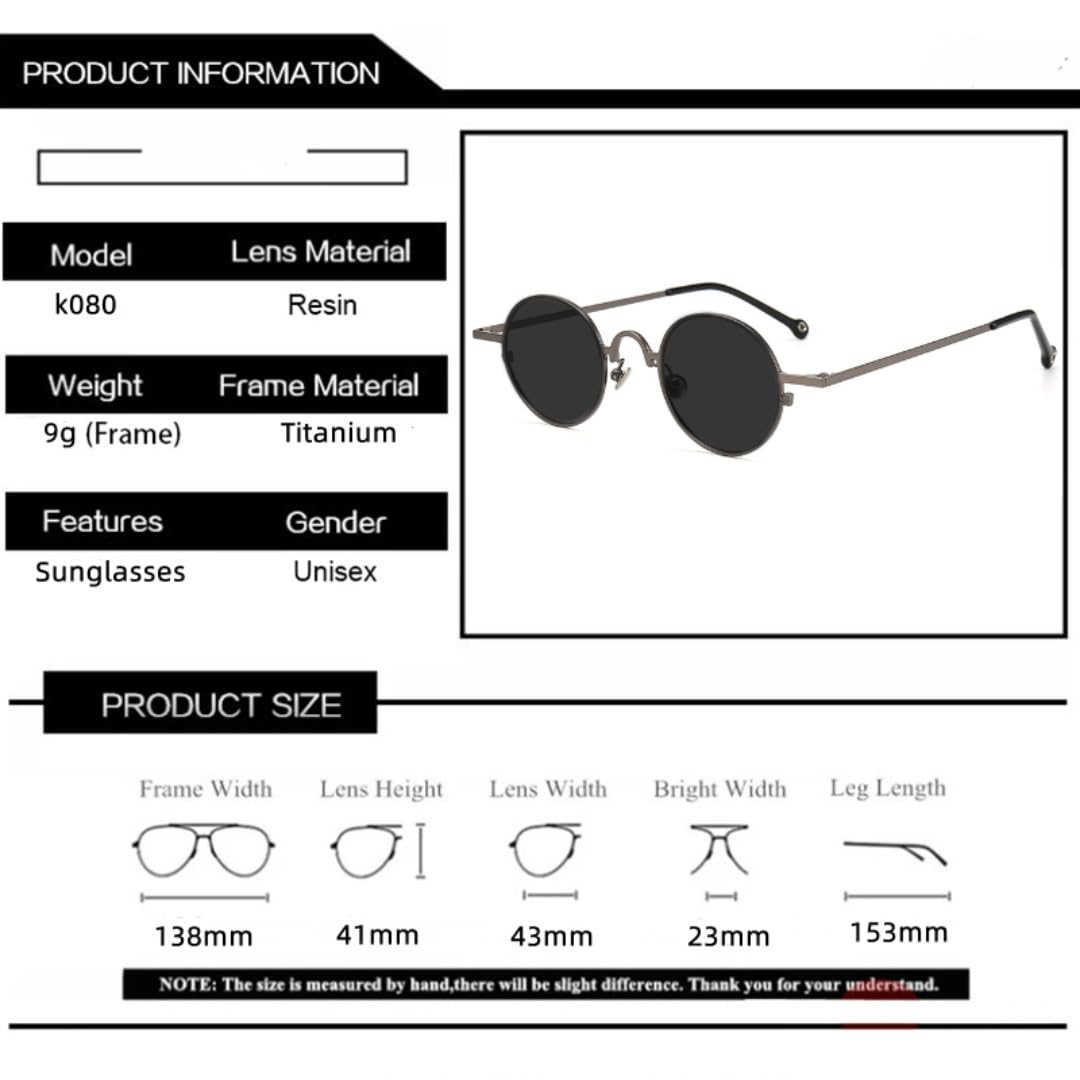 Gafas de sol vintage de titanio puro con montura redonda pequeña para hombre, estilo punk, UV400, circulares