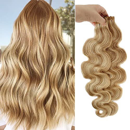 20 "Hair Extensions Tape ins Blonde Balayage Human Hair Extensions 50grams/20pcs Strawberry Blonde to Bleach Blonde Soft Straight Fine Remy Hairpieces Tape ins(H#27/613)