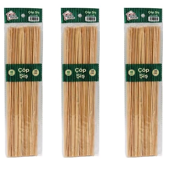 Smartizi 3 Paket Bambu Çöp Şiş Seti (40'lı x 3) - 25 cm Doğal Izgara ve Sunum Çubuğu