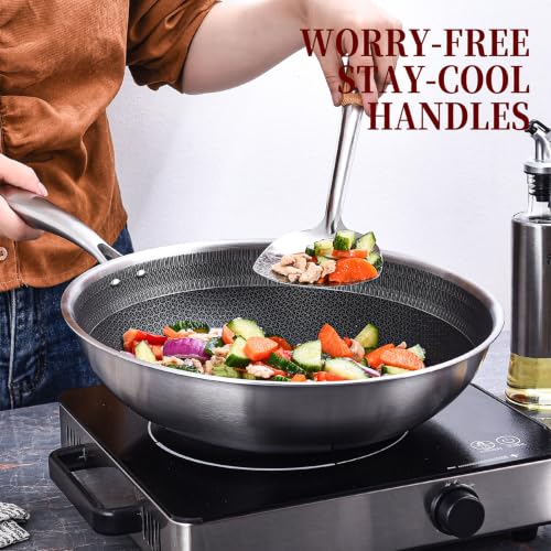 Image of LOLYKITCH Hybird Nonstick Wok Pan with Lid | 10-Inch | Rivented Handle | Non Toxic | Tri-Ply Stainless Steel | Ceramic Coating | Stir Fry Pan | Induction Compatible | Dishwasher & Oven Safe