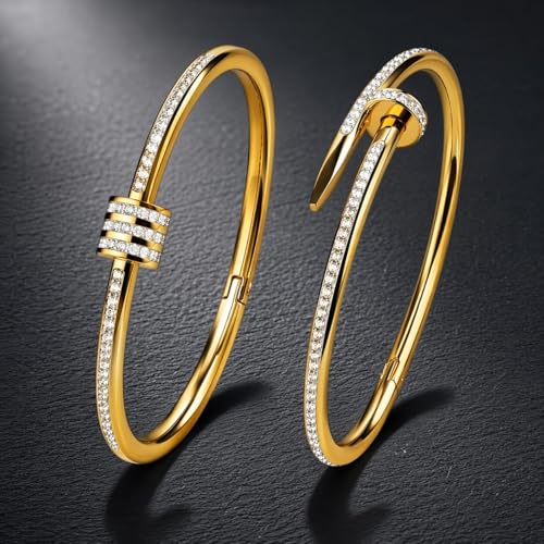 Image of MEENAZ bracelet for women Stylish Bangles for women Bangle set 2 pcs Anti Tarnish Bracelet for girls gold Kada for Women Accessories Anti Tarnish Jewellery Stainless Steel Cuff Bracelet gifts Combo