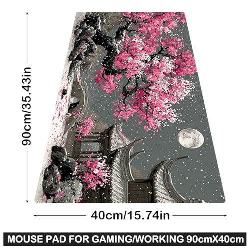Image of Nuxovilar Professional Large Mouse Pad & Computer Game Mouse Mat (35.4x15.7IN, Japanese Cherry Blossom & Moon Art) (90 * 40cm Japanese Cherry Blossom)