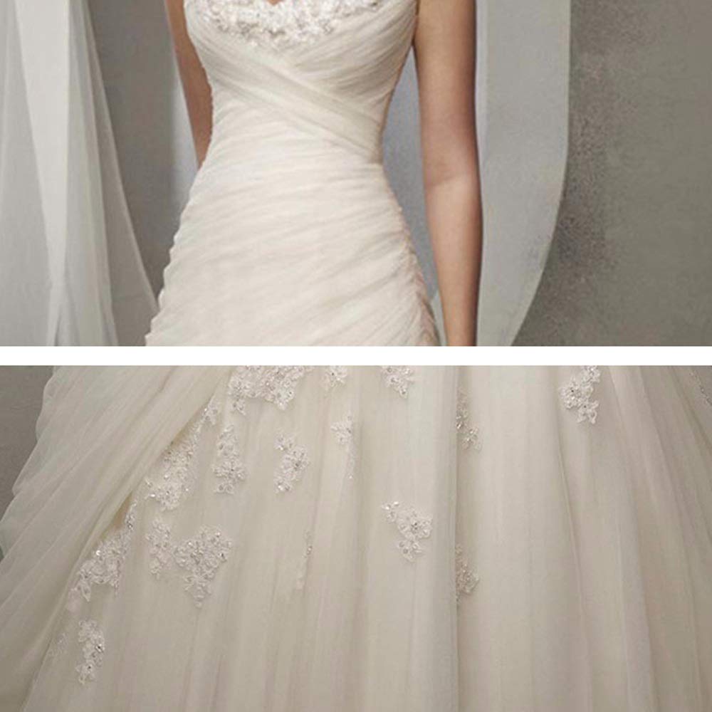 Femmes Vintage Dentelle Patchwork sans Manches Partie Longue v Cou Cocktail Soirée Robe de Mariage Dentelle, Blanc, 2