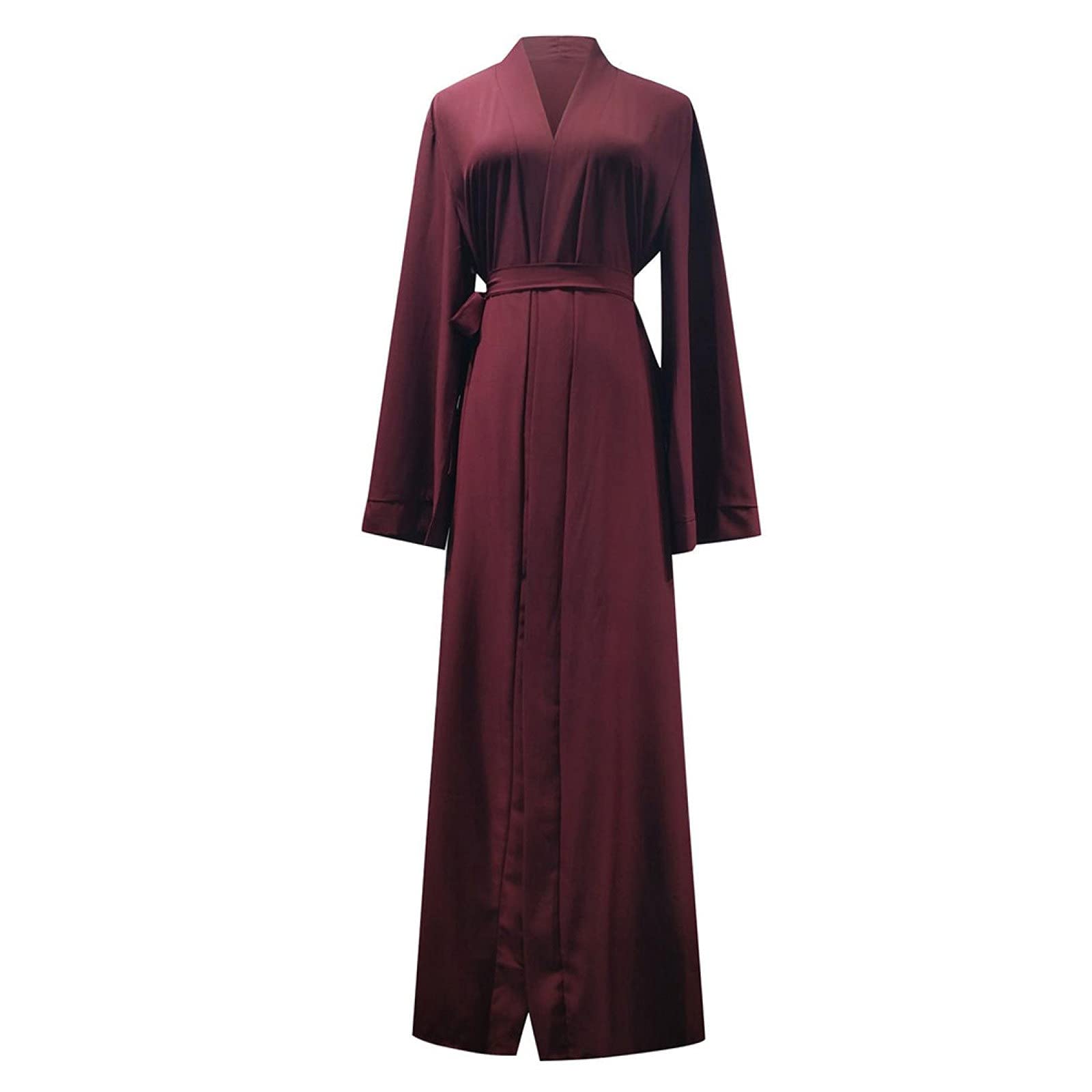 Abaya longue bordeaux en taille L avec manches longues et col V - 7