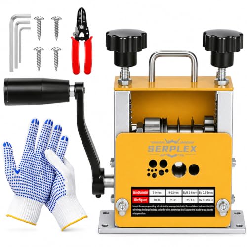 Image of Serplex 11-IN-1 Manual Wire Stripping Machine for 1.5-25mm Cables, 11-hole Hand Crank Copper & Aluminum Wire Stripper Aluminum Alloy Cable Recycling Tool Kit for Scrap Processing, Electrical Work