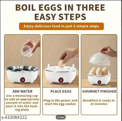 Image of Electric Automatic Off 7 Egg Poacher - Steaming, Cooking, Boiling, Frying - Egg Steamer, Egg Cooker - Stainless Steel - (Multicolor)