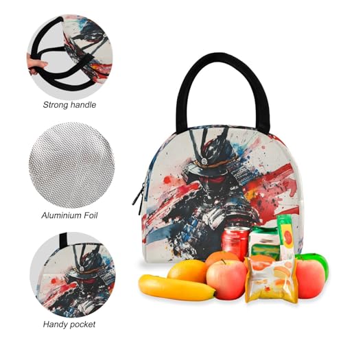 Backpack Lunch Bag Set Cool Samurai Print, Big Storage Travel Backpacks with Insulated Lunch Box for Office Hiking Picnic4