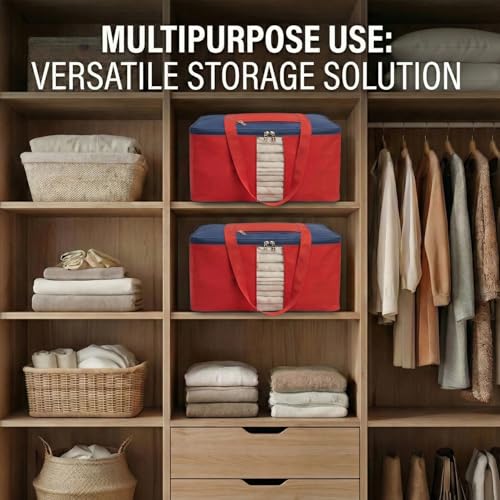 Image of EASY HOME 70 litre Storage Bags for Clothes Large | Cloth Storage Organizer with Zip Closure | Wardrobe Bag for Sarees & Blankets | Moisture Proof Nylon Cover Bag (Pack of 4)