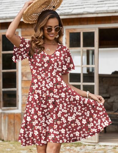 Image of Zeagoo Womens Summer Dress Casual Swing Sundresses Floral Ruffle Short Sleeve Wedding Guest Dress Beach Mini Dress 2026