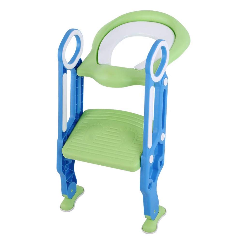 Ausla Scaletta per WC per Bambini, Sedile per WC in PP con Gradino Regolabile e Doppi Braccioli, Vasino Rigido Pieghevole per Bambini e Ragazze per Uso Domestico nel Bagno (turchese)