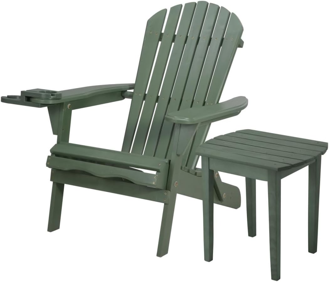 35 x 32 x 28 in. Foldable Chair with Cup Holder & End Table Green
