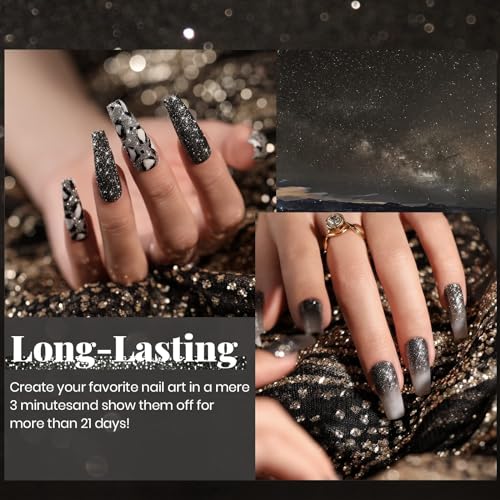Image of Beetles Black Gel Nail Polish, 1Pcs 15ML Glitter Gel Nail Polish Black Sparkle Reflective Shimmer Color Soak Off UV Lamp Disco Nail Art Manicure Salon DIY at Home Gifts for Women