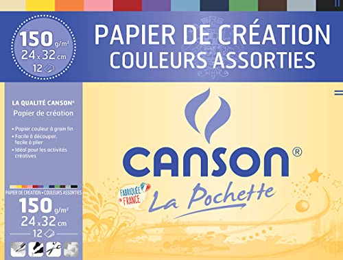 CANSON Pochette papier création couleur 24x32cm 12 feuilles 150g/m² - couleurs assorties
