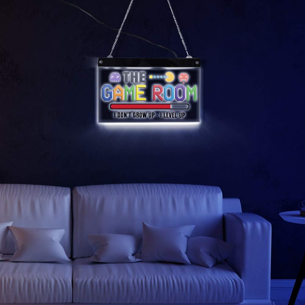 The Geeky Days I Don't Grow Up I Lever Up The Game Room LED Lighted Wall Sign Pixel Art Electronic Lighted Signs Gamers LED Illuminated Display(15.74 x12inches)