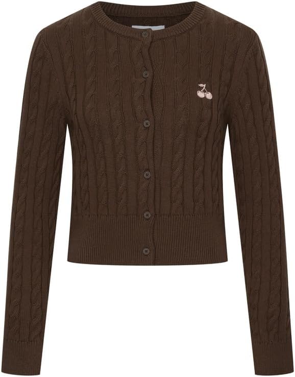 URBAN REVIVO Adorable Women's Cardigan - Cherry Embroidered Design with Soft Fabric