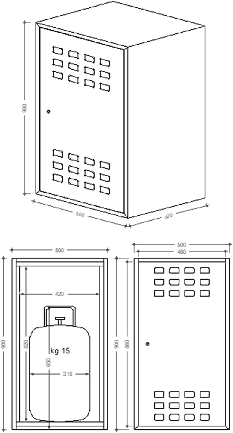 Armadio Porta Bombola Gas Da Esterno In Lamiera Zincata RINFORZATA Armadietto Con Chiusura a Chiave e Sistema Di Ventilazione Per Stoccaggio Sicuro (1 BOMBOLA)