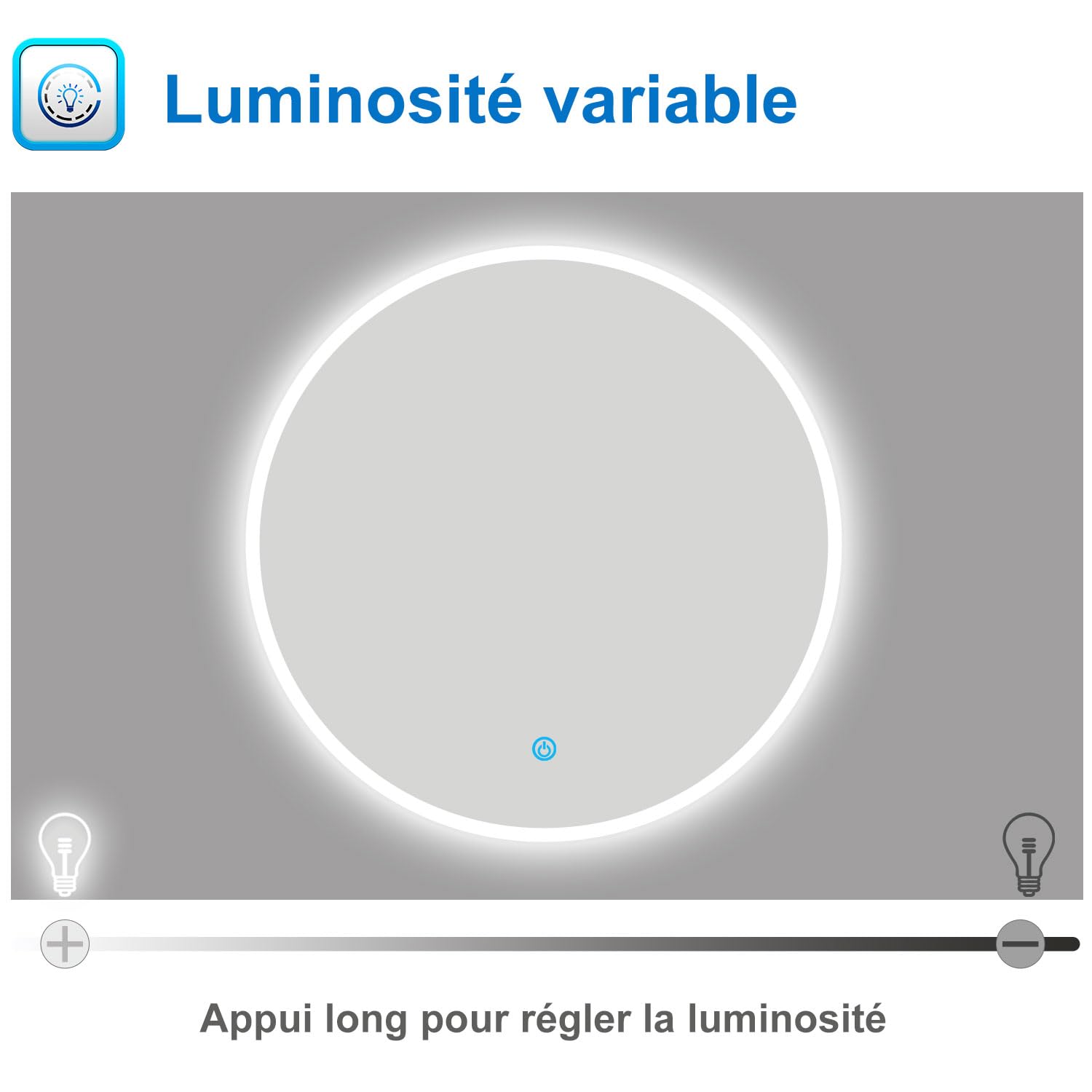 AICA Miroir Salle de Bain Rond 80cm Anti-buée +dimmable + mémoire, Miroir Lumineux LED