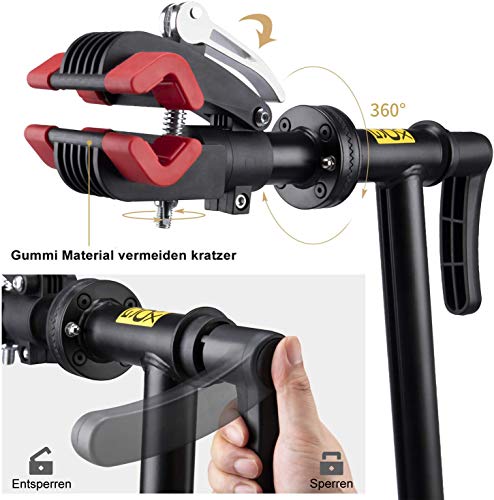 CXWXC Fahrradmontageständer, Reparaturständer für Fahrräder, Schwerlast-Montageständer, Fahrradständer mit verschweißter Klemmkopf, um 360° drehbar, Schnelllösevorrichtungen (Schwarz)
