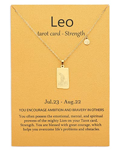 TGOLM 14k Gold Plated Leo Necklace Strength Tarot Card Constellation Jewelry Birthday Gift for Women
