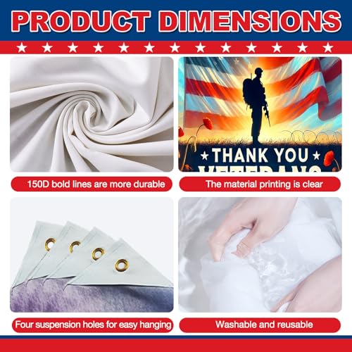 Image of BlissYard Thank You Veterans Backdrop 4th of July Decorations Patriotic Banner 8x6ft American Flag Soldier Decorations for Memorial Day Veterans Day Independence Day Party