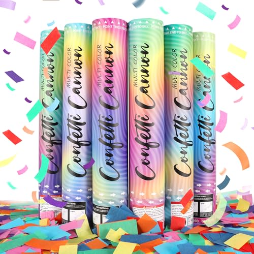 Confetti Poppers 6 Pack Biodegradable Confetti Cannon - 12 Inch Multicolor Party Poppers Shooters for New Year Birthday Wedding Christmas Graduation