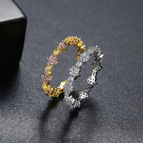 Pink Moissanite Wedding Band in 14K Gold, Flower Design, Fashionable Jewelry for Women, Unique for Mother's Day4