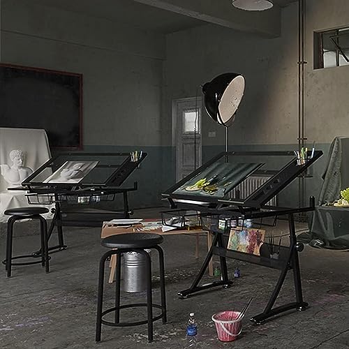 Genérico Mesas de Dibujo Mesa de Dibujo de Altura Ajustable, Mesa de Arte, Escritorio de Artista, Mesa de Vidrio inclinable, estación de Trabajo para Pinturas con cajón de Almacenamiento