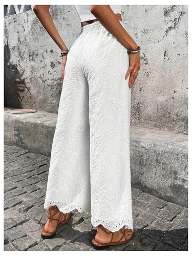 SHENHE Women's Summer Wide Leg Eyelet Pants Drawstring Elastic Waist Travel Boho Palazzo Pants2