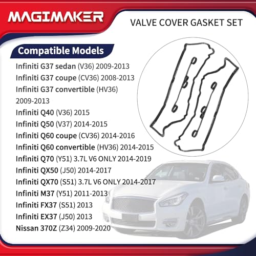 Image of Valve Cover Gasket Set Compatible with Infiniti G37 Q40 Q50 Q60 QX50 QX70 M37 FX37 2008-2019, Nissan 370Z 2009-2020 Replace 13270-EY01A 13270-EY01B 13271-EY00A, Black