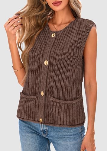 PRETTYGARDEN Women's Summer Sweaters Vest 2025 Sleeveless Button Down Cropped Pockets Chunky Knit Cardigan Trendy Tank Tops3