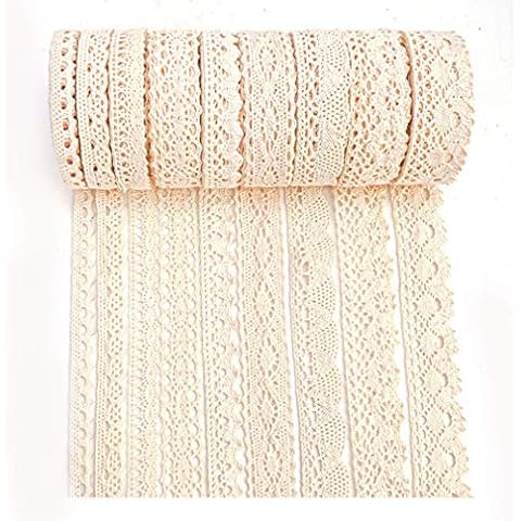 IDONGCAI Vintage Ribbon Lace Trims Cotton Lace Ribbon for Scrapbooking Gift Package Wrapping ,Crafts Lace Sewing Trim Embellishments 45 Yards (5 Yards Each) Cover