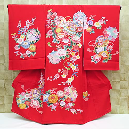 Amazon | 【毬と花・手描き友禅・赤】女児 初着 祝着 のしめ 産着