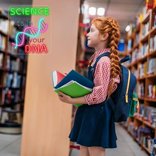 Image of DNA Science Neon Sign Wall Decor 16 inchx12 inch Dimmable LED Light with Double Helix Model, Biology Teacher Gift for Classroom Lab Office Bedroom, Science Gifts for Students Teens Chemists & Science Lovers