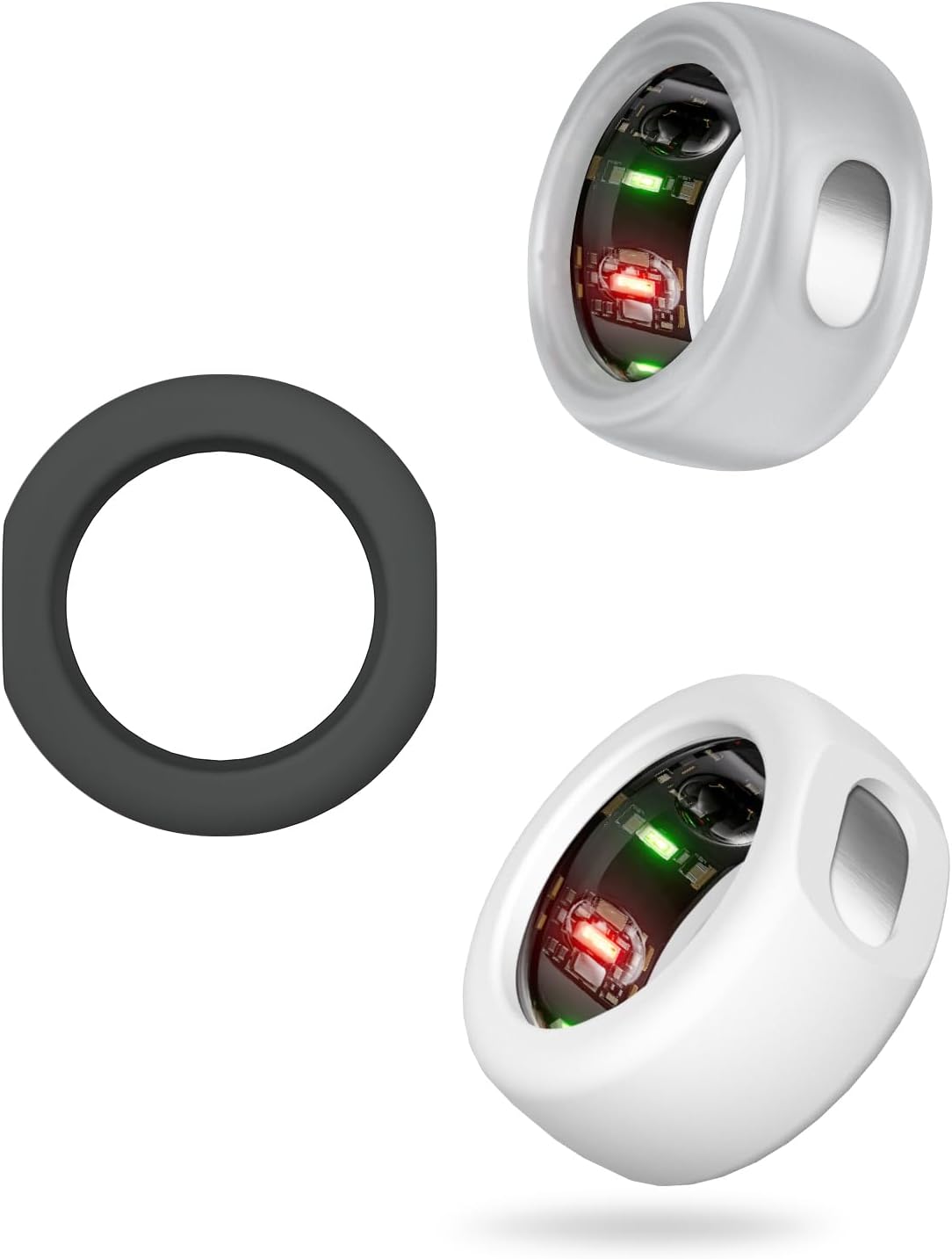 BandSmith Compatible with Oura Ring Gen 3/ Samsung Galaxy Ring Protector, Heavy Duty Thick Silicone Smart Ring Case Cover Sleeve for Working Out (Black&Clear&White, S for Size 6/7)