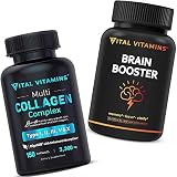 Vital Vitamins Brain Supplement Nootropics Booster and Multi Collagen Pills (Types I,II,III,V,X) Bun
