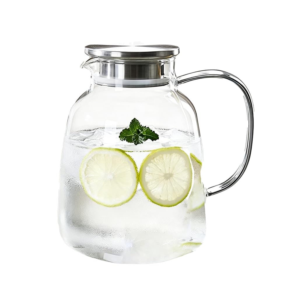 YTSMZX Large Capacity Glass Water Jug Transparent With Lid Iced Tea Pitcher for Fridge Carafe With Lid Glass Water Jug For Juice Milk Cold Or Hot Beverages,2.15L