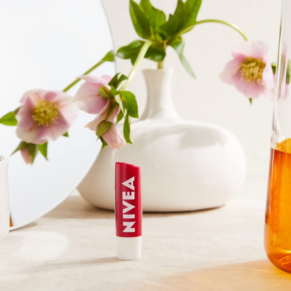 NIVEA Lip Balm Fruity Shine Strawberry (4.8g, Pack of 12), Moisturising Lip Balm Enriched with Natural Oils - Image 2